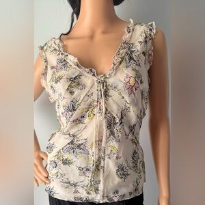 Maxandcleo 100% Silk Floral Ruffle Sleeveless Top fully lined in Size 8